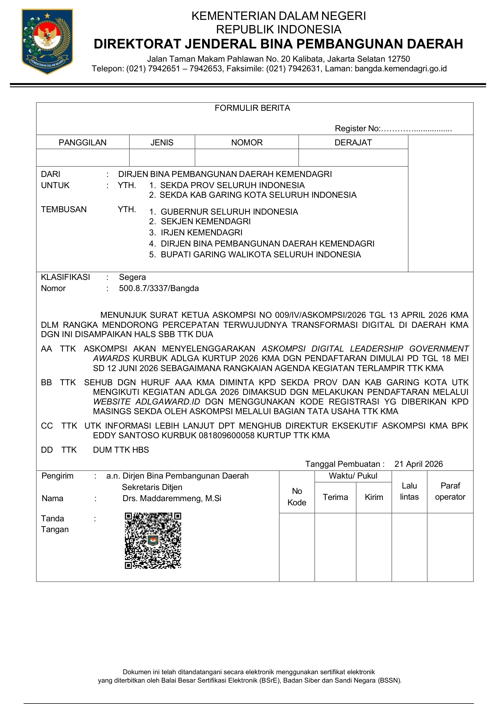 Radiogram Kemendagri