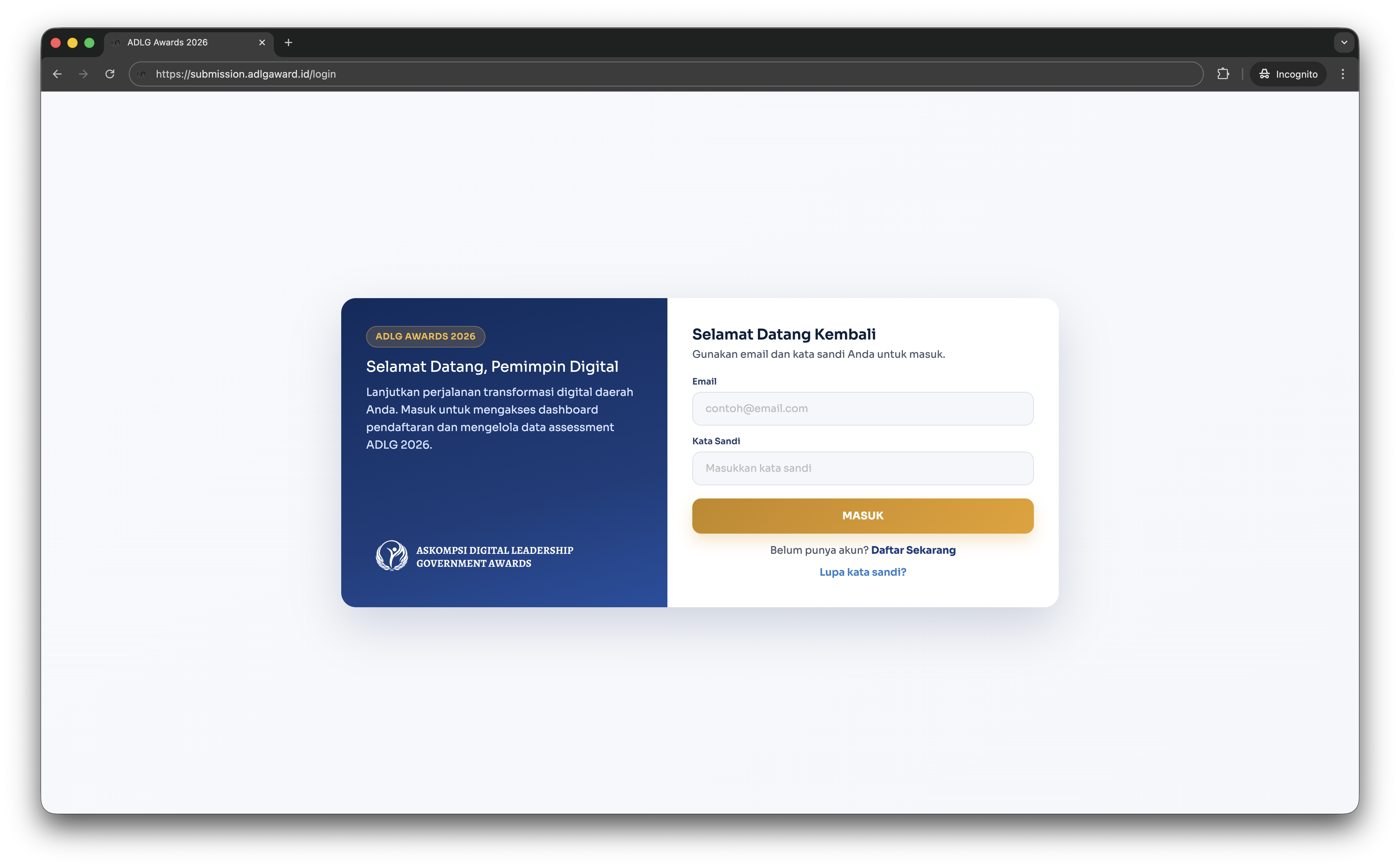 Halaman login ADLG